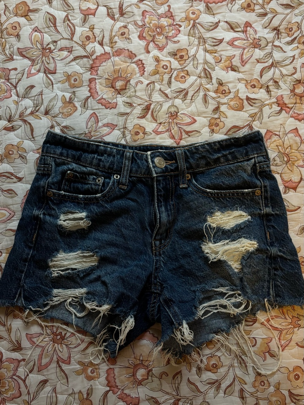 Aeropostale Dark Blue Distressed Denim Jean Shorts